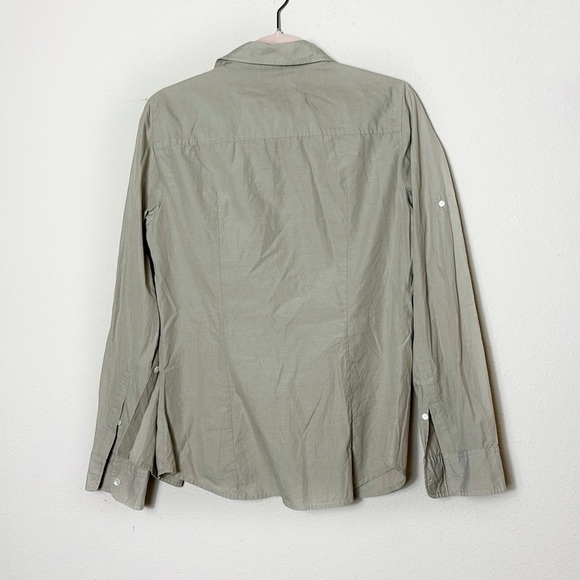 J. Crew 100% Cotton Button Down Shirt Roll Up Sleeves Beige size Medium - Picture 2 of 9